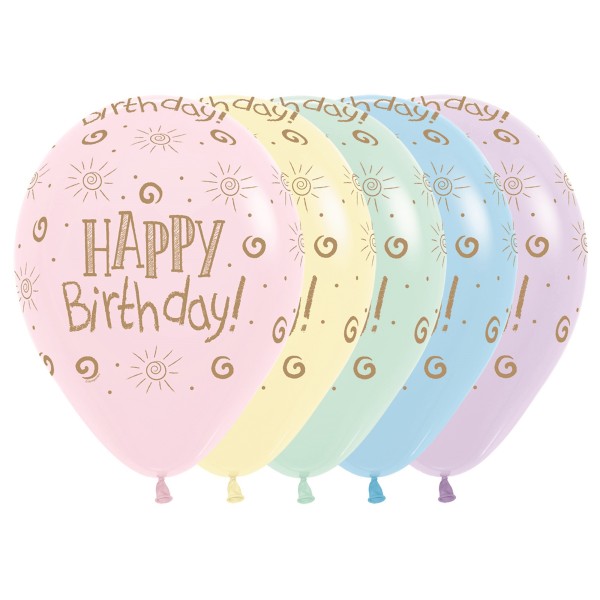 Sempertex Latexballon Happy Birthday Sun Pastel Matte 30cm/12" 12 Stück