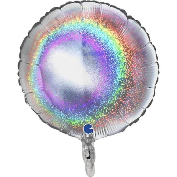 Grabo Folienballon Rund Glitter Holo Silber 45cm/18" (unverpackt)