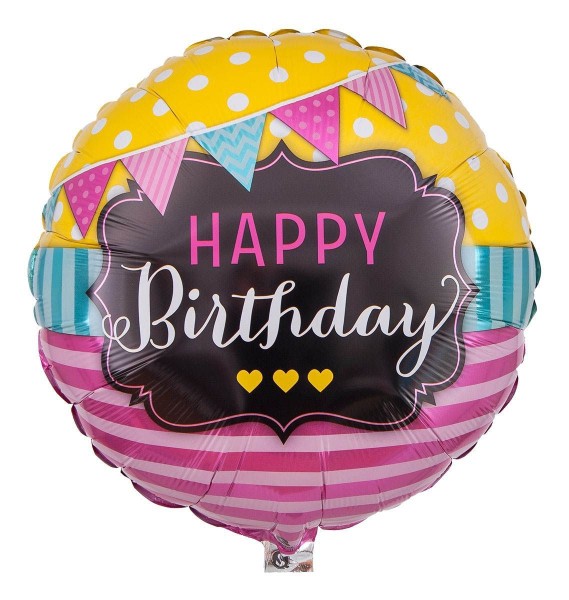 Qualatex Folienballon "Happy Birthday" mit 3 Herzen 45cm/18"