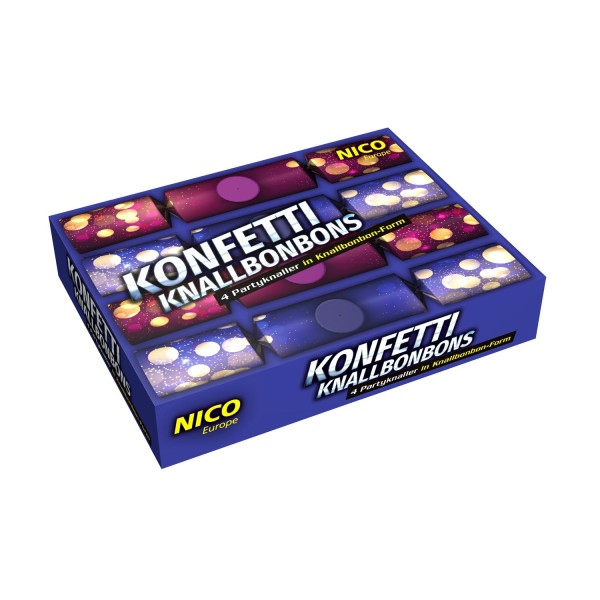 Nico Konfetti Knallbonbon 22cm, Bunt, 4er-Schachtel