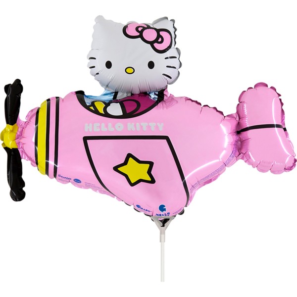 Grabo Folienballon Hello Kitty Airplane Pink Mini 40cm/14" luftgefüllt mit Stab