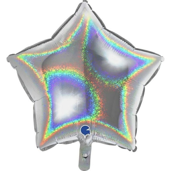 Grabo Folienballon Star Glitter Holo Silver 45cm/18" (unverpackt)